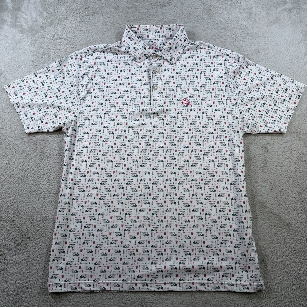 Rhoback Polo Shirt Mens Large White The Bev Cart Golf Performance Stretch Active
